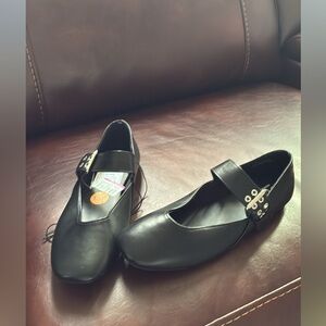 Seychelles Black Flats with Gold Accents